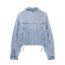 Fashion Blue Denim Lapel Buttoned Jacket