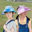 Fashion Pink Polyester Printed Large Brim Children's Empty Top Sun Hat With Fan