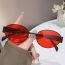 Fashion Black Frame Red Film Metal Oval Sunglasses