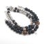 Fashion Yellow Tiger Eye + Black Frosted Agate Stainless Steel Beaded Bracelet