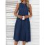Fashion Navy Blue Polyester Knitted Sleeveless Long Skirt