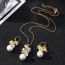 Fashion 1# Alloy Diamond Geometric Pearl Earrings Necklace Set