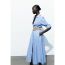 Fashion Blue Blended Lapel Buttoned Long Skirt