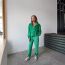 Fashion Green Velvet Long-sleeved Zippered Jacket And Wide-leg Trousers Two-piece Set