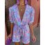 Fashion Purple Deep V-neck Puff Short-sleeved Printed Jumpsuit