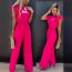 Fashion Pink Polyester High Waist Strappy Jumpsuit