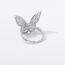 Fashion Silver Metal Diamond Butterfly Open Ring