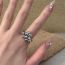 Fashion Silver Metal Beaded Geometric Ring