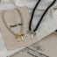 Fashion White Metal Geometric Beaded Bow Necklace