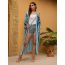 Fashion Blue Polyester Printed Lace-up Cardigan