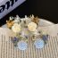 Fashion A Blue Alloy Diamond Flower Butterfly Stud Earrings