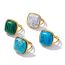 Fashion 3# Stainless Steel Square Turquoise Open Ring