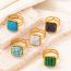 Fashion 6# Stainless Steel Geometric Square Turquoise Open Ring