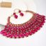 Fashion Rose Red Alloy Diamond Geometric Necklace And Earrings Set
