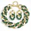 Fashion Green Metal Diamond Chain Earrings And Necklace Set