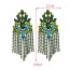 Fashion Dark Green Alloy Diamond Geometric Tassel Earrings