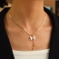 Fashion Gold Titanium Steel Bow Shell Pendant Tassel Beads Snake Bone Chain Necklace