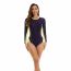 Fashion Navy Blue Polyester Color Block Long Sleeve One Piece Swimsuit