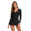 Fashion Black Polyester Long Sleeve One Piece Swimsuit