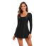 Fashion Black Polyester Long Sleeve One Piece Swimsuit