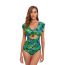 Fashion Green Polyester Printed Hollow One-piece Swimsuit