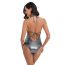 Fashion Silver Gray Polyester Halterneck Lace-up Cutout Swimsuit