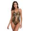 Fashion Gold Polyester Halterneck Tie-up Swimsuit