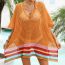 Fashion Orange Beach Cover-up V-neck Sun Protection Knitted Hollow Blouse