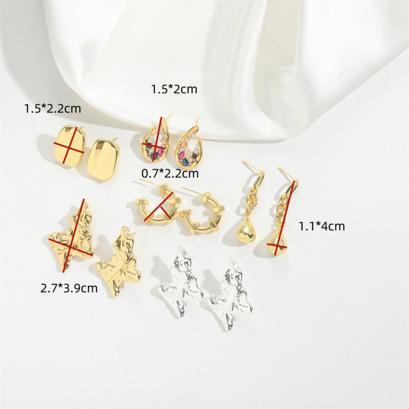 Fashion Colored Zirconium Copper Diamond Geometric Stud Earrings