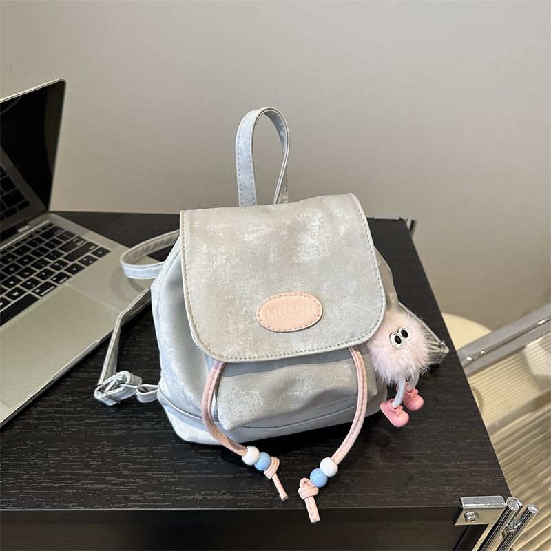 Fashion Gray With Pendant Pu Large Capacity Backpack