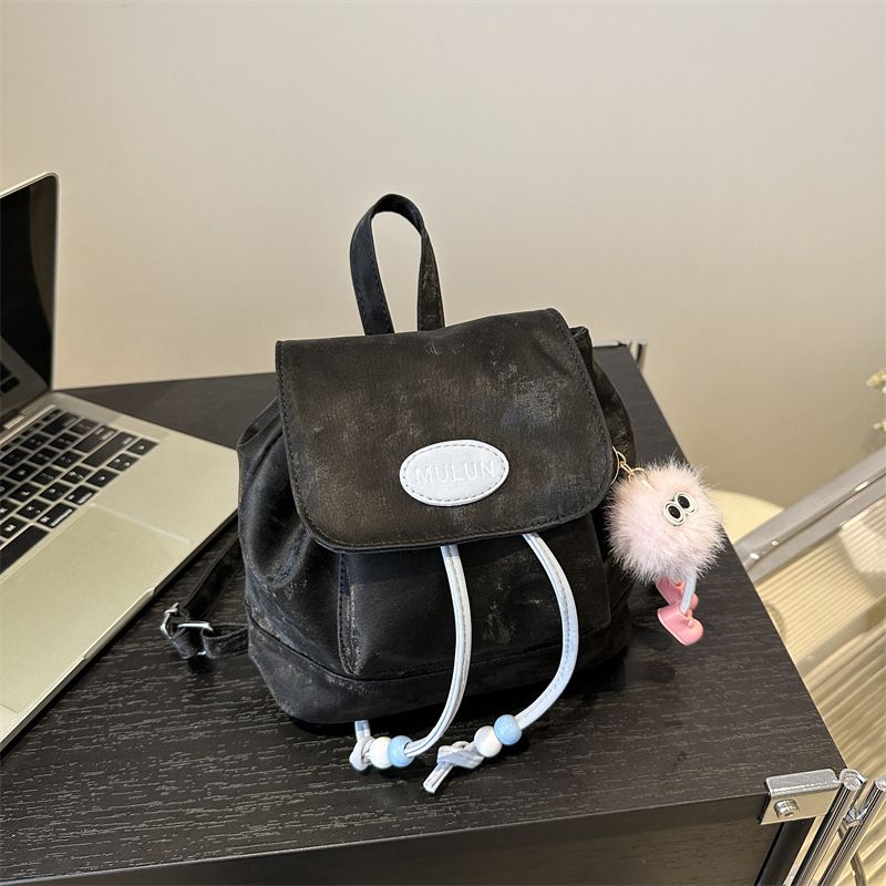 Fashion Gray With Pendant Pu Large Capacity Backpack