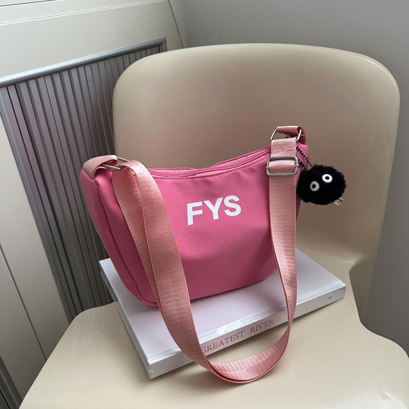 Fashion Pink Belt Pendant Letter Print Shoulder Bag