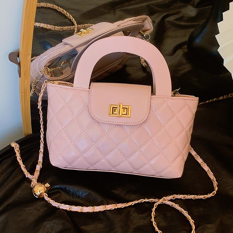 Fashion Pink Diamond Embroidery Lock Crossbody Bag