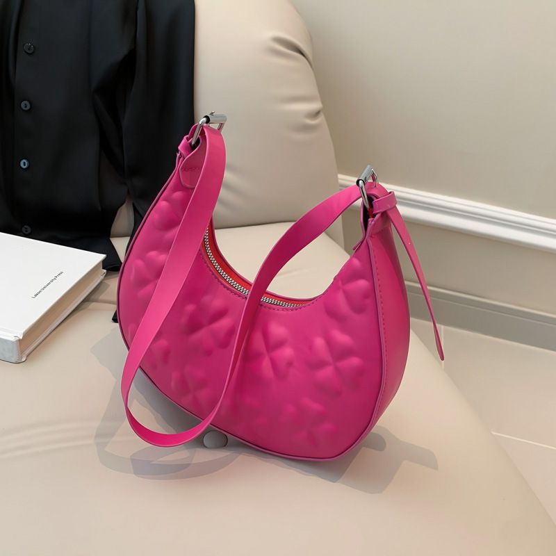 Fashion Rose Red Pu Embossed Large Capacity Crossbody Bag