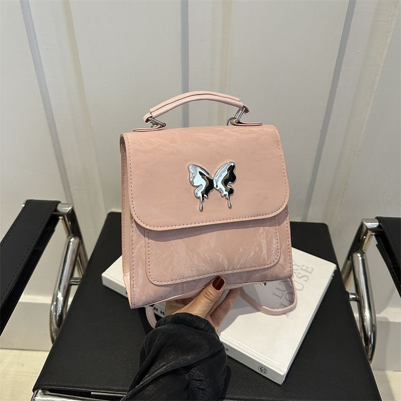 Fashion Pink Pu Flip Large Capacity Backpack