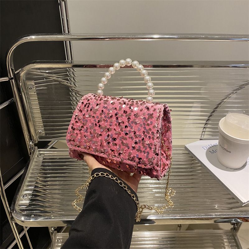 Fashion Pink Sequined Flap Crossbody Bag
