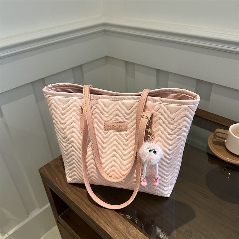 Fashion Pink Belt Pendant Pu Large Capacity Shoulder Bag