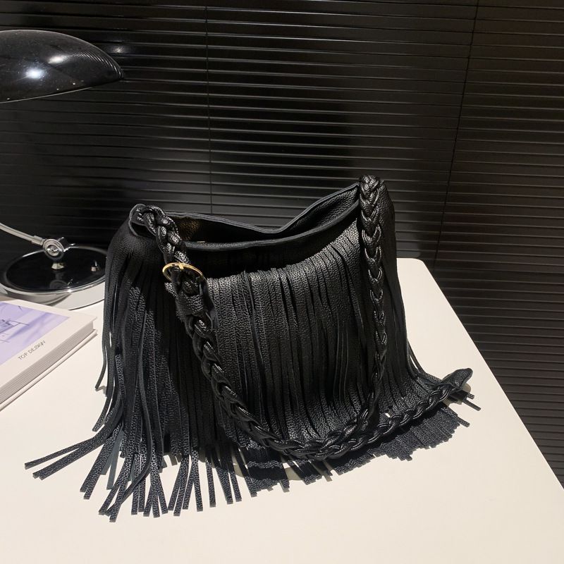 Fashion Black Tassel Large Capacity Shoulder Bag