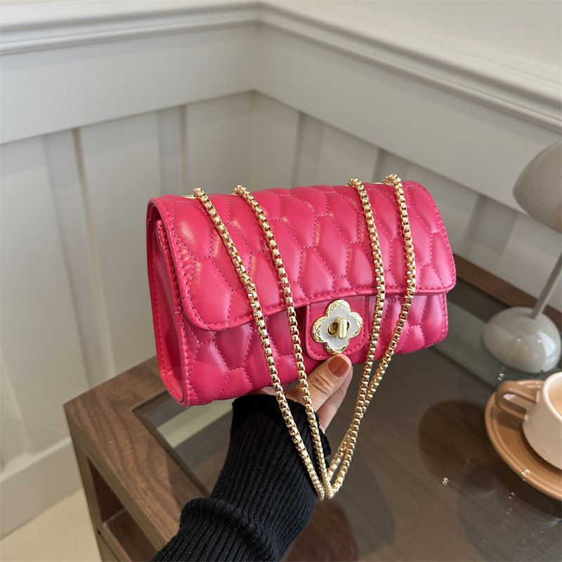 Fashion Rose Pink Pu Diamond Flap Crossbody Bag