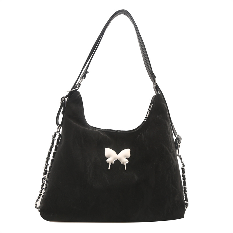 Fashion Grey Soft Leather Large Capacity Butterfly Shoulder Bag