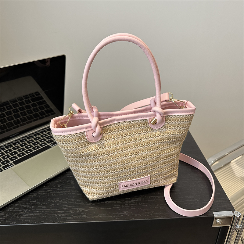 Fashion Pink Woven Large Capacity Crossbody Bag