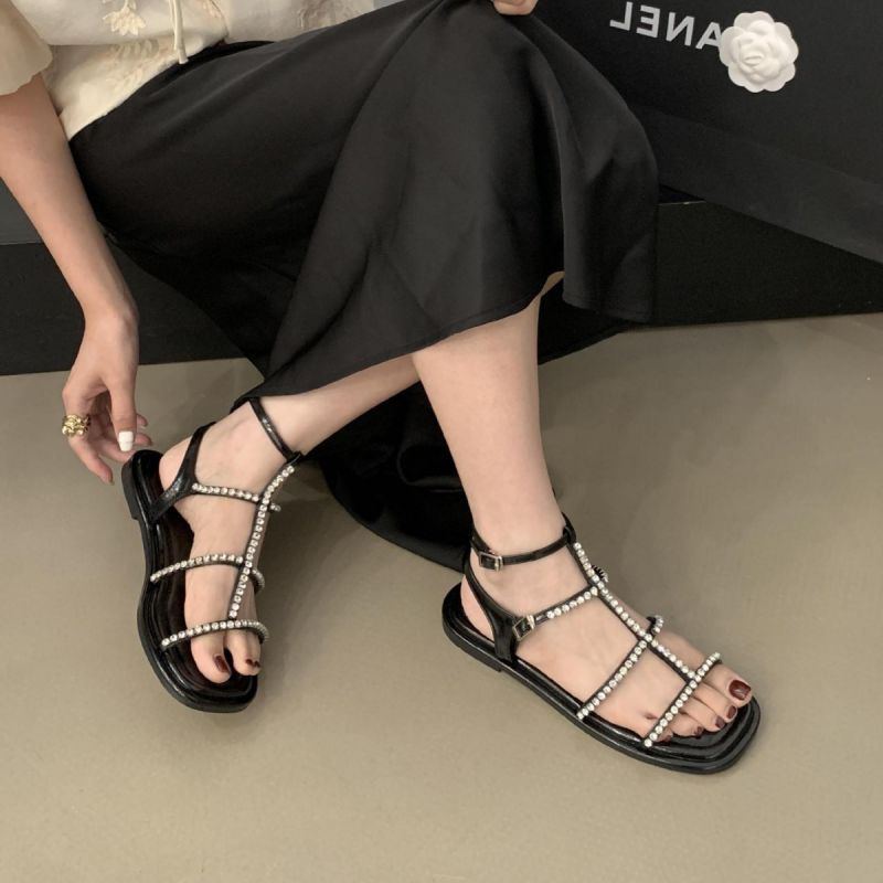 Fashion Black Flat Strappy Sandals