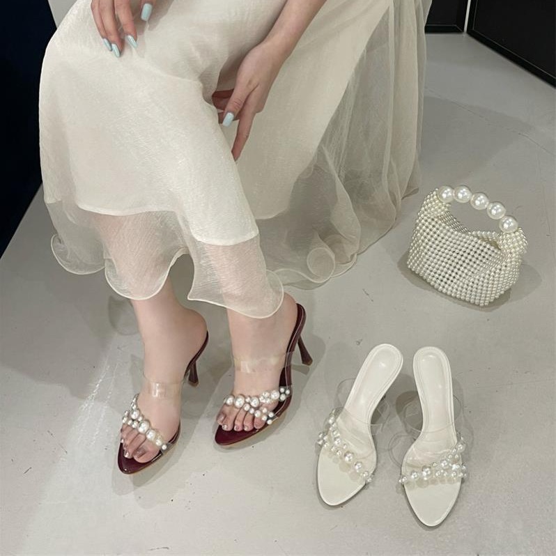 Fashion Claret Pearl High Heel Sandals