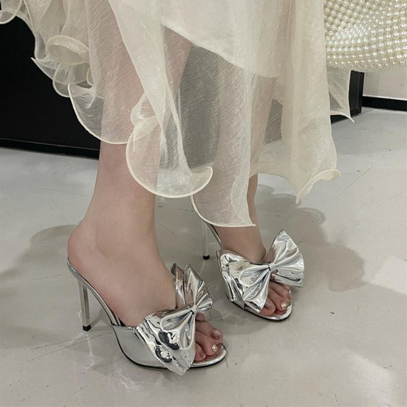 Fashion Silver Stiletto Bow Sandals