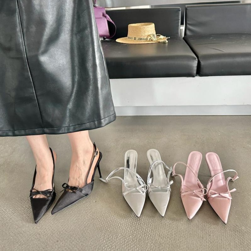 Fashion Pink Pointed Toe Bow Stiletto Sandals