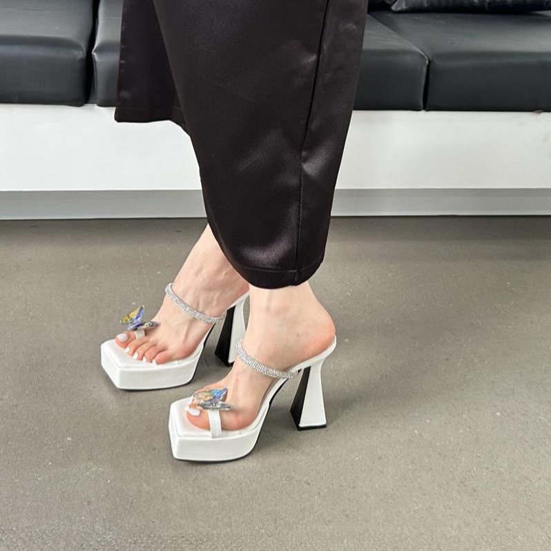 Fashion Silver High Heel Block Toe Sandals