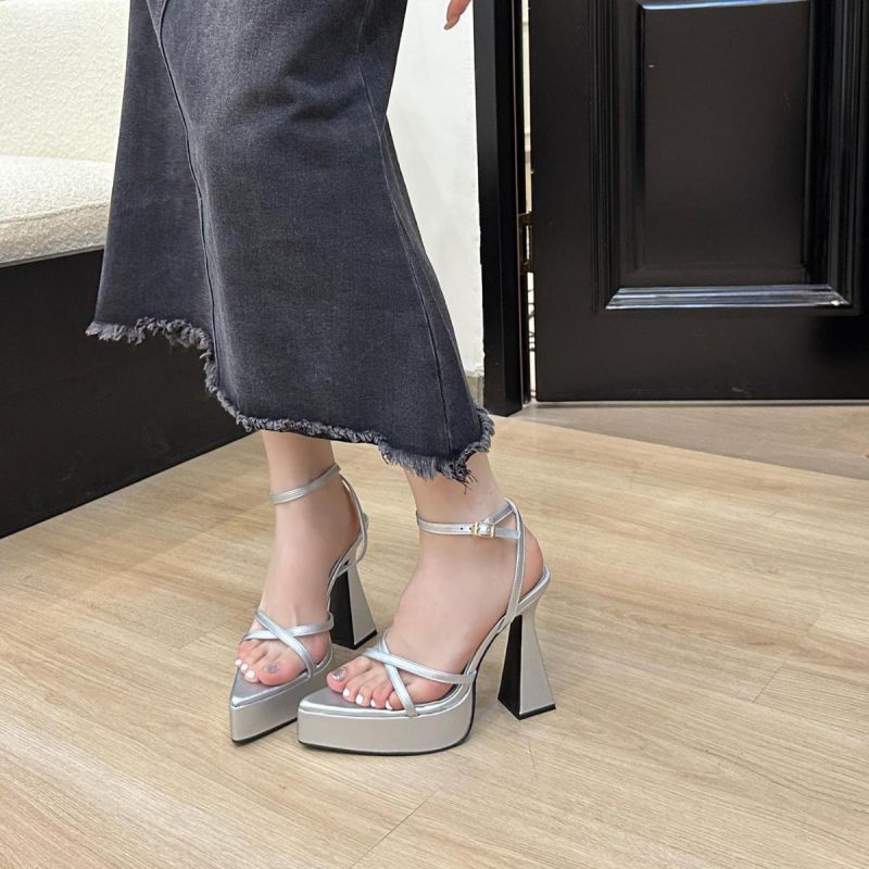 Fashion Silver Pointed Open Toe Platform Sandals