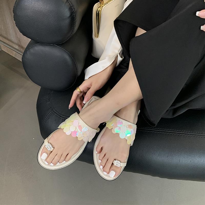 Fashion Apricot Sequined Toe Sandals
