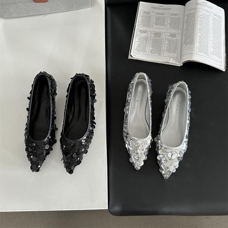 Fashion Black Sequin Pointed Toe Shoes