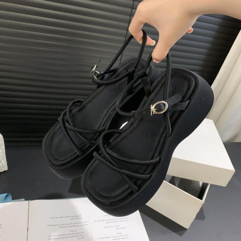 Fashion Black Buckle Platform Cutout Sandals